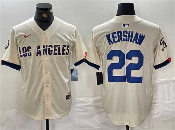 Men%27s Los Angeles Dodgers #22 Clayton Kershaw Cream Stitched Baseball Jersey->los angeles dodgers->MLB Jersey